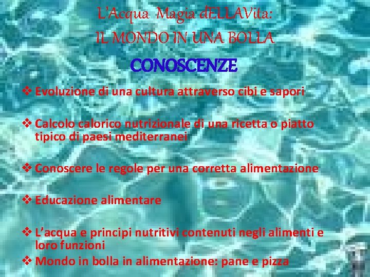 L’Acqua Magia d. ELLAVita: IL MONDO IN UNA BOLLA CONOSCENZE v Evoluzione di una