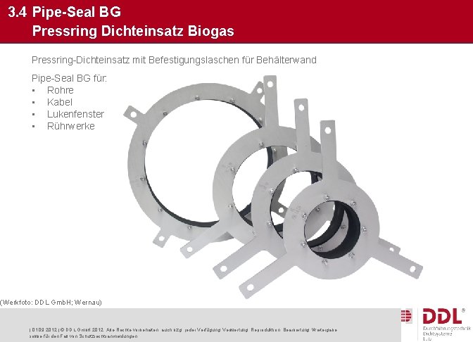 3. 4 Pipe-Seal BG Pressring Dichteinsatz Biogas Pressring-Dichteinsatz mit Befestigungslaschen für Behälterwand Pipe-Seal BG