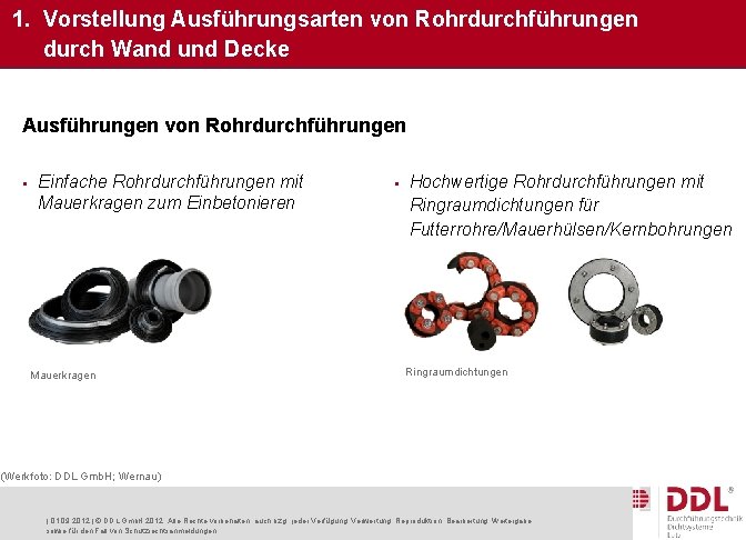 1. Vorstellung Ausführungsarten von Rohrdurchführungen durch Wand und Decke Ausführungen von Rohrdurchführungen § Einfache