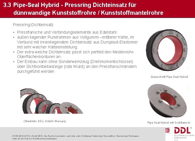 3. 3 Pipe-Seal Hybrid - Pressring Dichteinsatz für dünnwandige Kunststoffrohre / Kunststoffmantelrohre Pressring-Dichteinsatz •