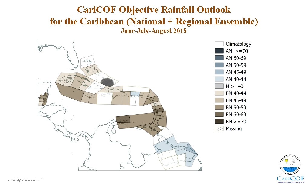 Cari. COF Objective Rainfall Outlook for the Caribbean (National + Regional Ensemble) June-July-August 2018