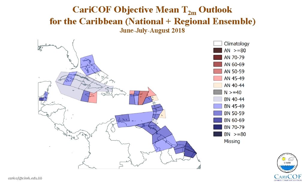 Cari. COF Objective Mean T 2 m Outlook for the Caribbean (National + Regional