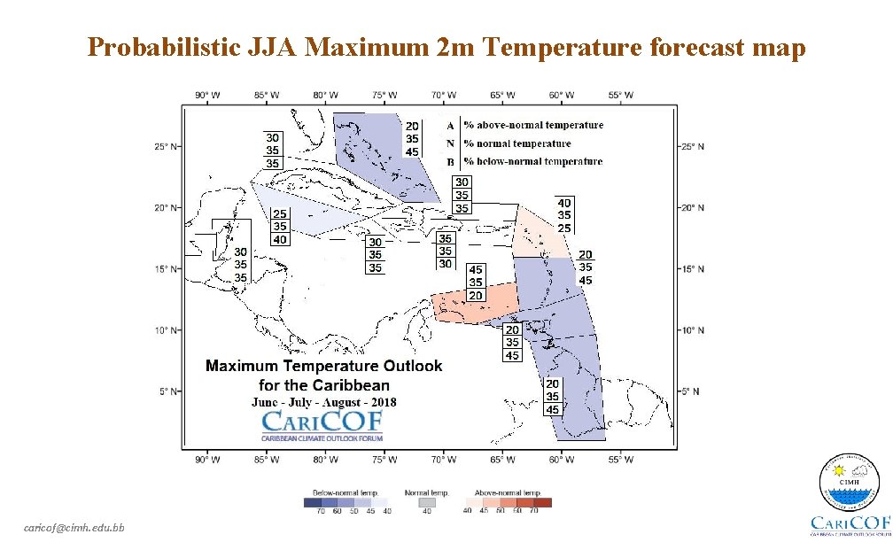 Probabilistic JJA Maximum 2 m Temperature forecast map caricof@cimh. edu. bb 
