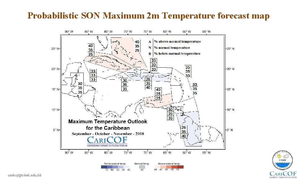 Probabilistic SON Maximum 2 m Temperature forecast map caricof@cimh. edu. bb 