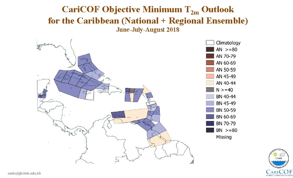 Cari. COF Objective Minimum T 2 m Outlook for the Caribbean (National + Regional