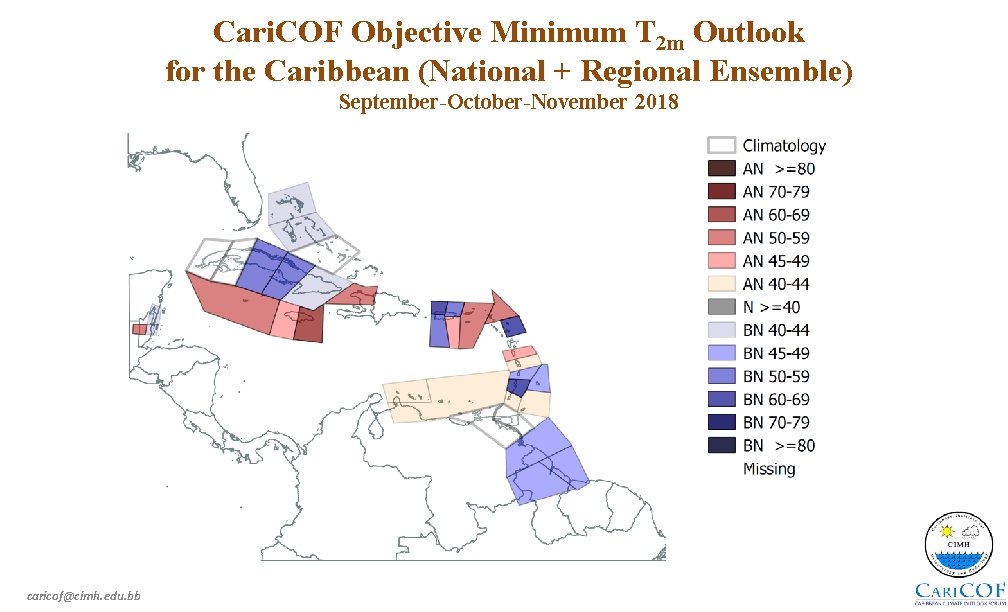 Cari. COF Objective Minimum T 2 m Outlook for the Caribbean (National + Regional