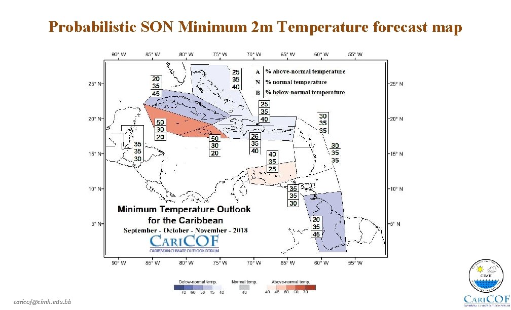 Probabilistic SON Minimum 2 m Temperature forecast map caricof@cimh. edu. bb 