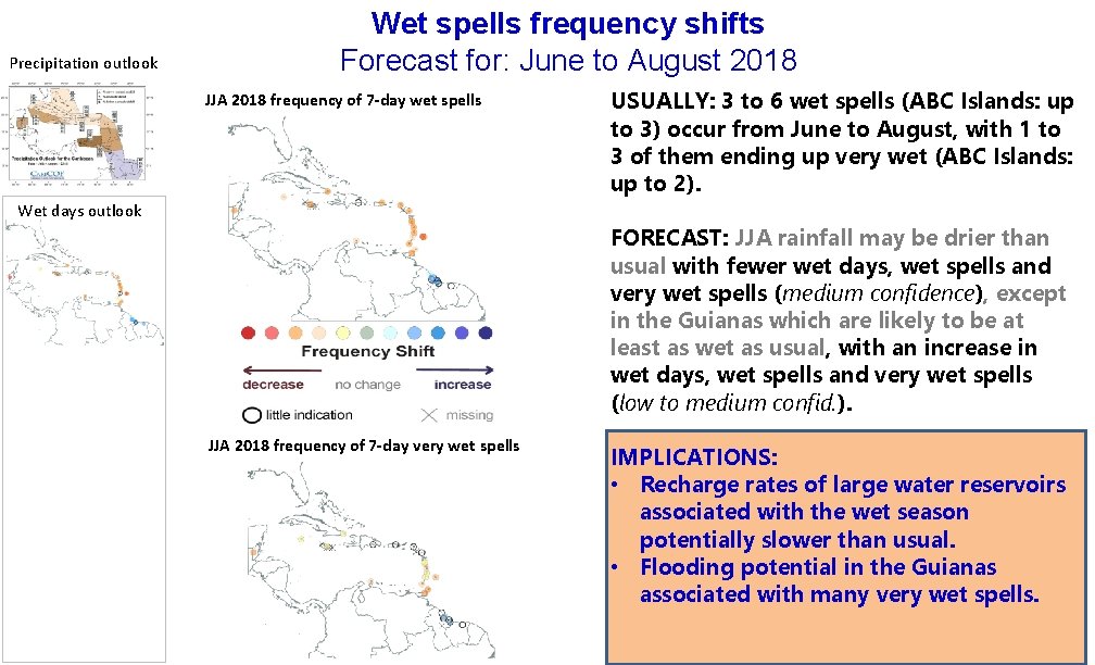 Precipitation outlook Wet spells frequency shifts Forecast for: June to August 2018 JJA 2018