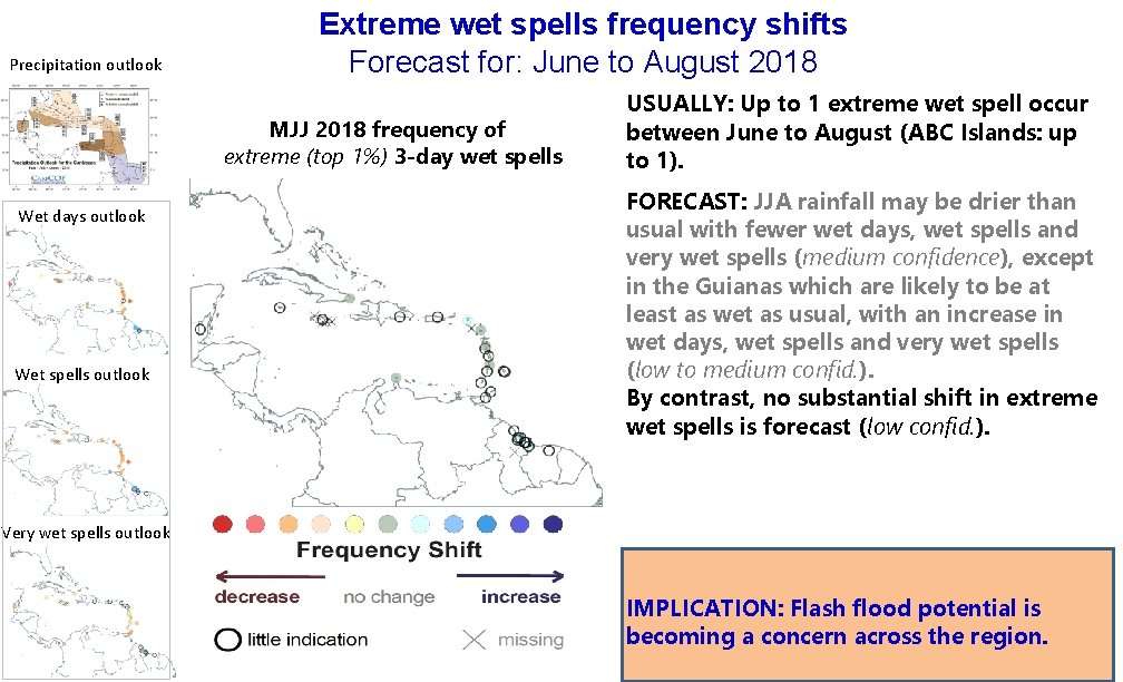 Precipitation outlook Extreme wet spells frequency shifts Forecast for: June to August 2018 MJJ
