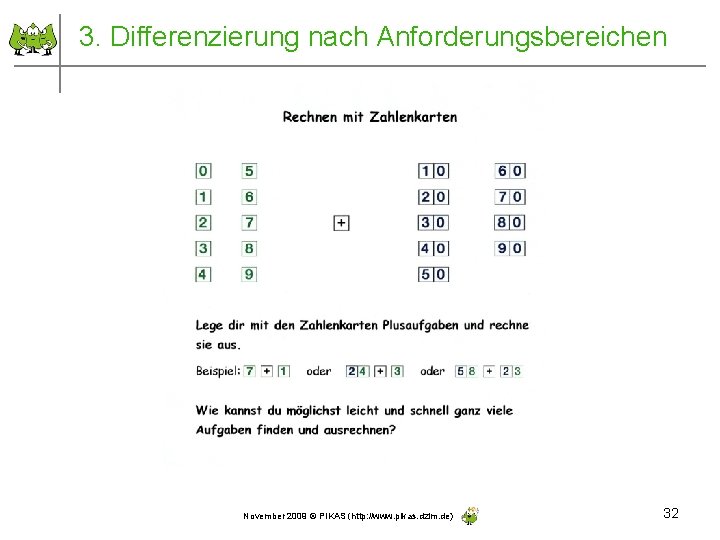 3. Differenzierung nach Anforderungsbereichen November 2009 © PIKAS (http: //www. pikas. dzlm. de) 32