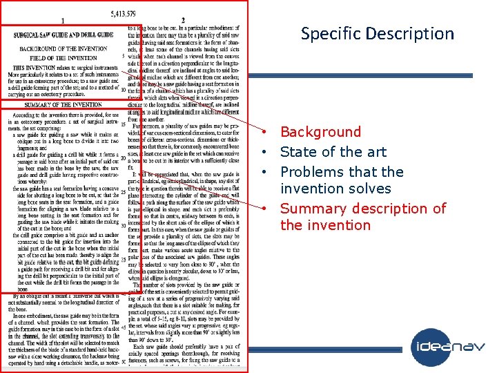 Specific Description • Background • State of the art • Problems that the invention