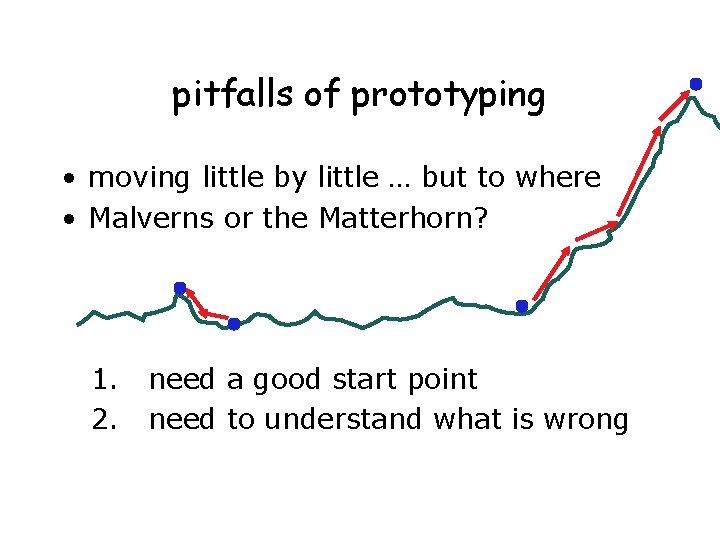 pitfalls of prototyping • moving little by little … but to where • Malverns
