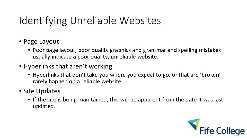 Identifying Unreliable Websites • Page Layout • Poor page layout, poor quality graphics and Identifying Unreliable Websites • Page Layout • Poor page layout, poor quality graphics and