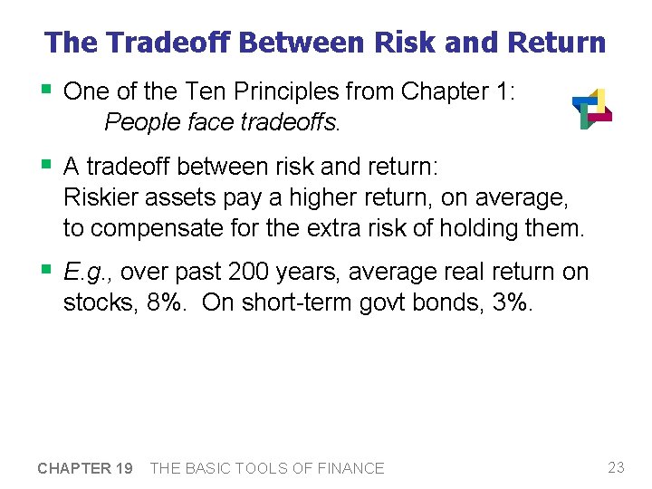 The Tradeoff Between Risk and Return § One of the Ten Principles from Chapter