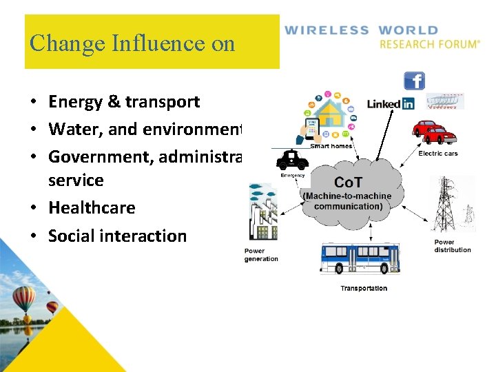 Change Influence on • Energy & transport • Water, and environmental monitoring • Government,