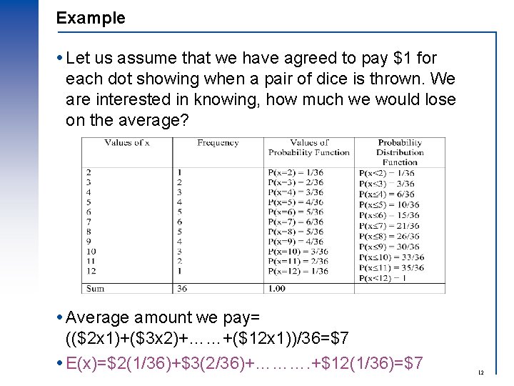Example Let us assume that we have agreed to pay $1 for each dot