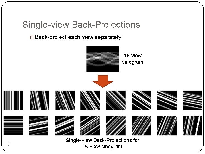 Single-view Back-Projections �Back-project each view separately 16 -view sinogram 7 Single-view Back-Projections for 16