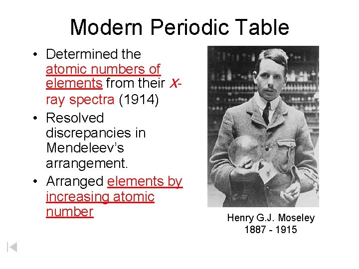 Modern Periodic Table • Determined the atomic numbers of elements from their Xray spectra