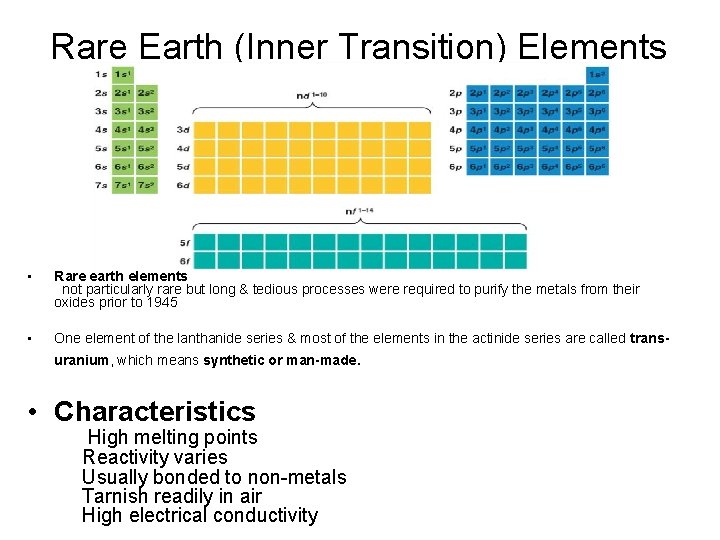 Rare Earth (Inner Transition) Elements • Rare earth elements not particularly rare but long