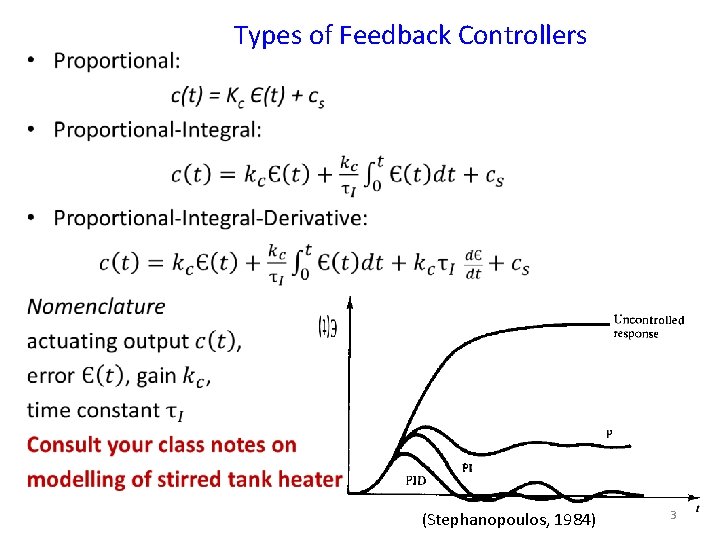  • Types of Feedback Controllers (Stephanopoulos, 1984) 3 