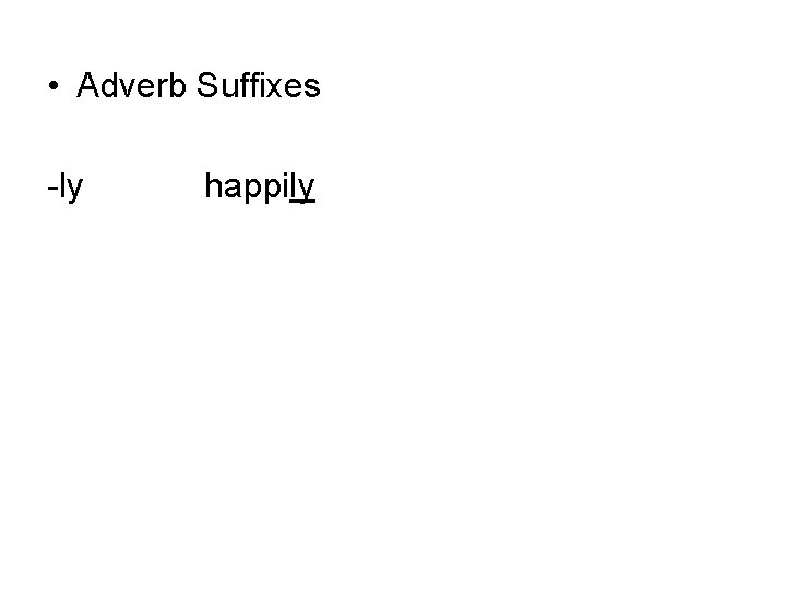  • Adverb Suffixes -ly happily 