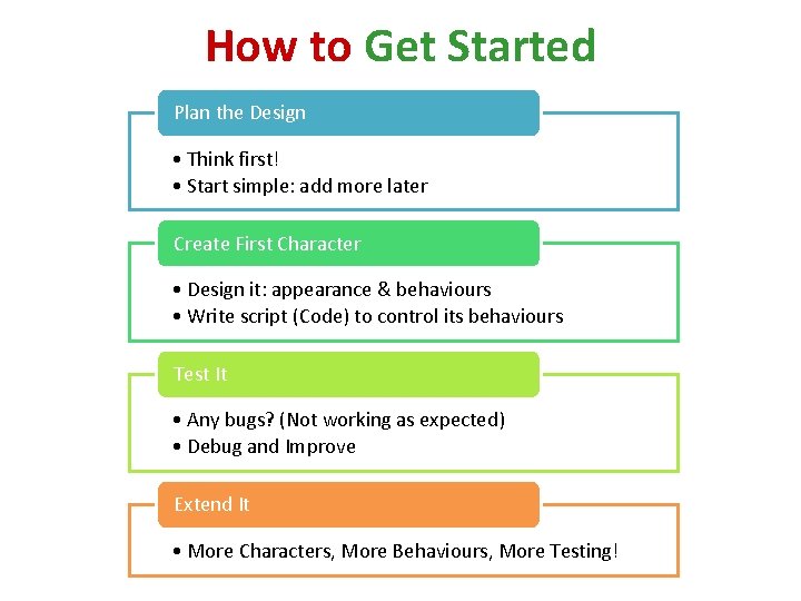 How to Get Started Plan the Design • Think first! • Start simple: add