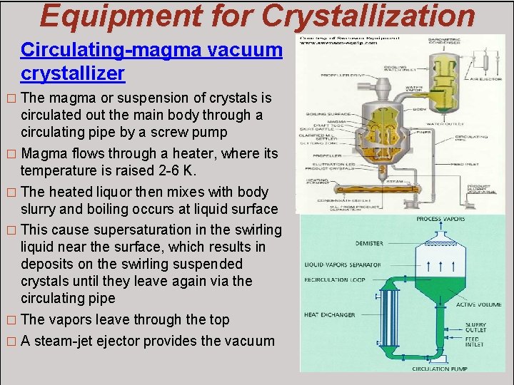 Equipment for Crystallization Circulating-magma vacuum crystallizer � The magma or suspension of crystals is