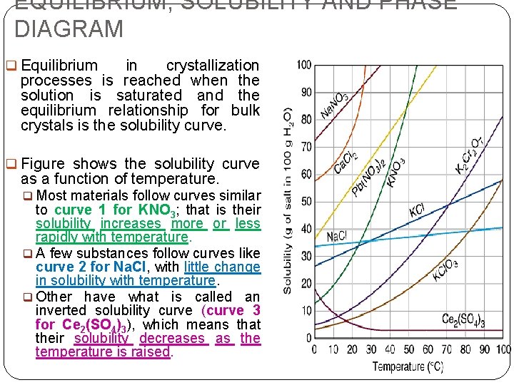 EQUILIBRIUM, SOLUBILITY AND PHASE DIAGRAM q Equilibrium in crystallization processes is reached when the EQUILIBRIUM, SOLUBILITY AND PHASE DIAGRAM q Equilibrium in crystallization processes is reached when the