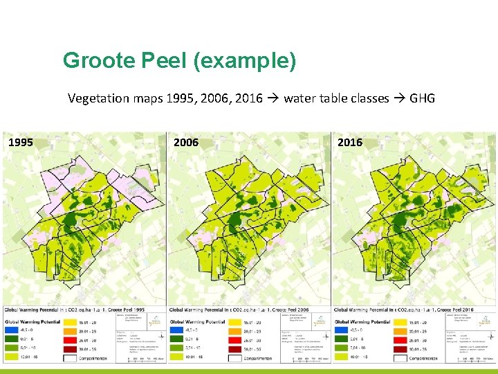 Groote Peel (example) Vegetation maps 1995, 2006, 2016 water table classes GHG 1995 2006