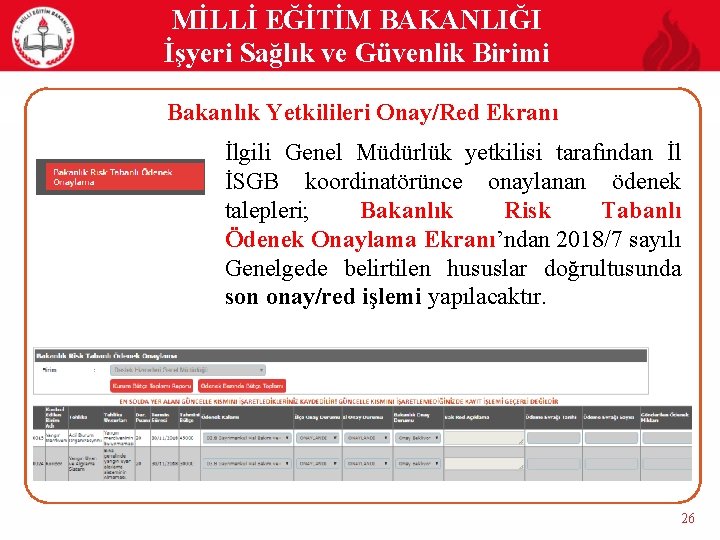 MİLLİ EĞİTİM BAKANLIĞI İşyeri Sağlık ve Güvenlik Birimi Bakanlık Yetkilileri Onay/Red Ekranı İlgili Genel