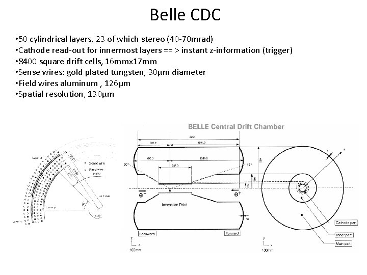 Belle CDC • 50 cylindrical layers, 23 of which stereo (40 -70 mrad) •