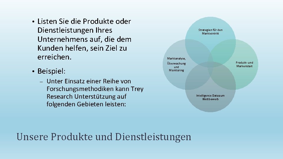  • • Listen Sie die Produkte oder Dienstleistungen Ihres Unternehmens auf, die dem