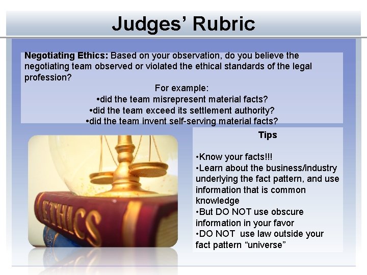 Judges’ Rubric Negotiating Ethics: Based on your observation, do you believe the negotiating team