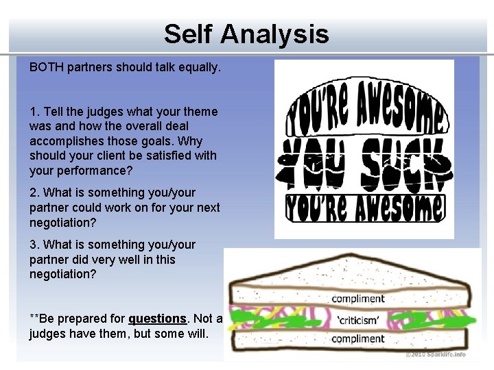 Self Analysis BOTH partners should talk equally. 1. Tell the judges what your theme
