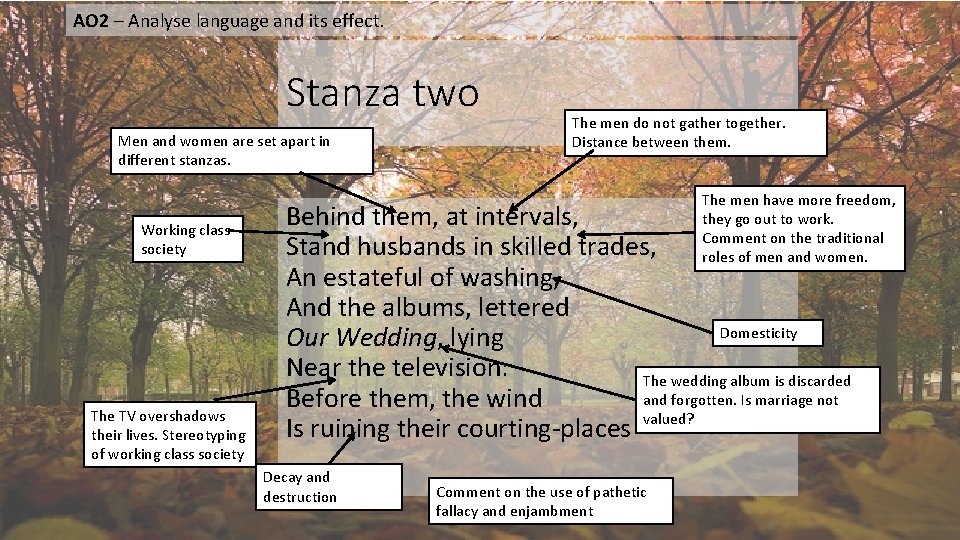 AO 2 – Analyse language and its effect. Stanza two Men and women are