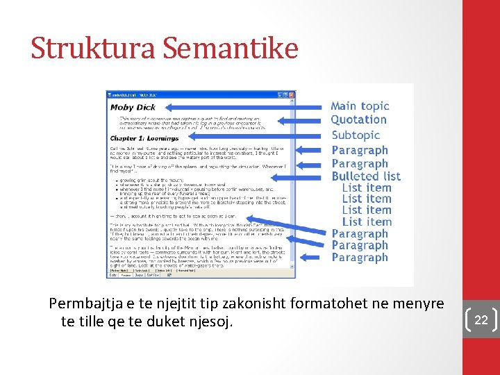 Struktura Semantike Permbajtja e te njejtit tip zakonisht formatohet ne menyre te tille qe