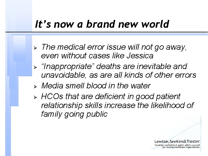It’s now a brand new world Ø Ø The medical error issue will not