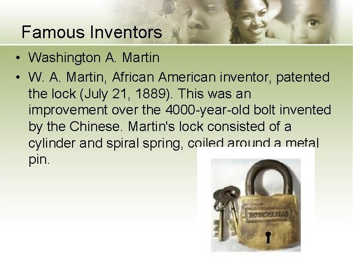 Famous Inventors • Washington A. Martin • W. A. Martin, African American inventor, patented