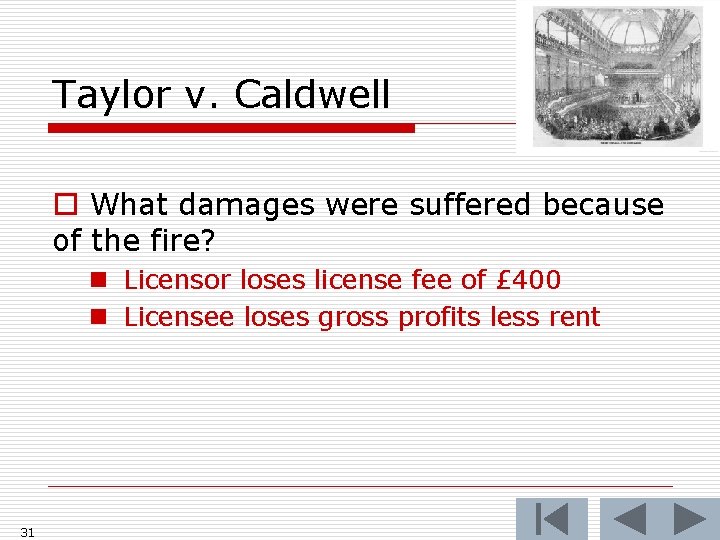 Taylor v. Caldwell o What damages were suffered because of the fire? n Licensor