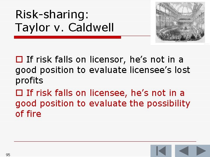 Risk-sharing: Taylor v. Caldwell o If risk falls on licensor, he’s not in a