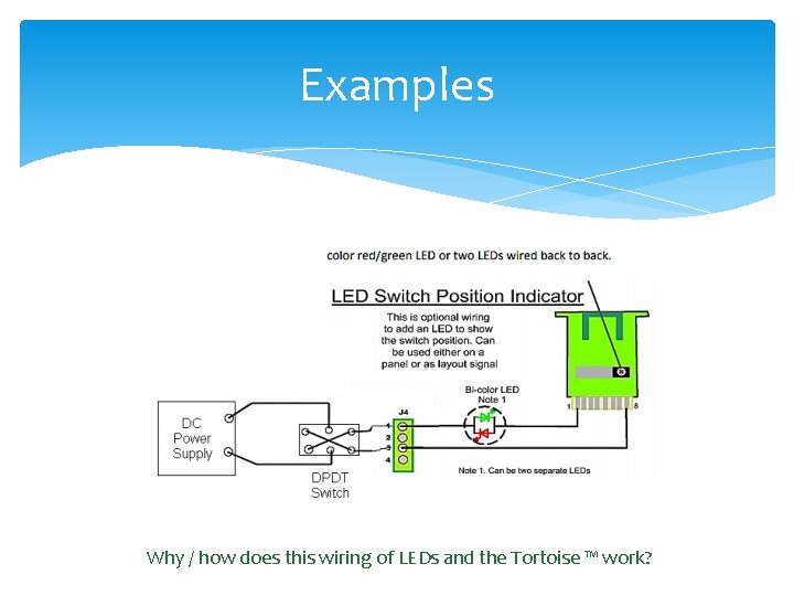 Examples Why / how does this wiring of LEDs and the Tortoise ™ work?