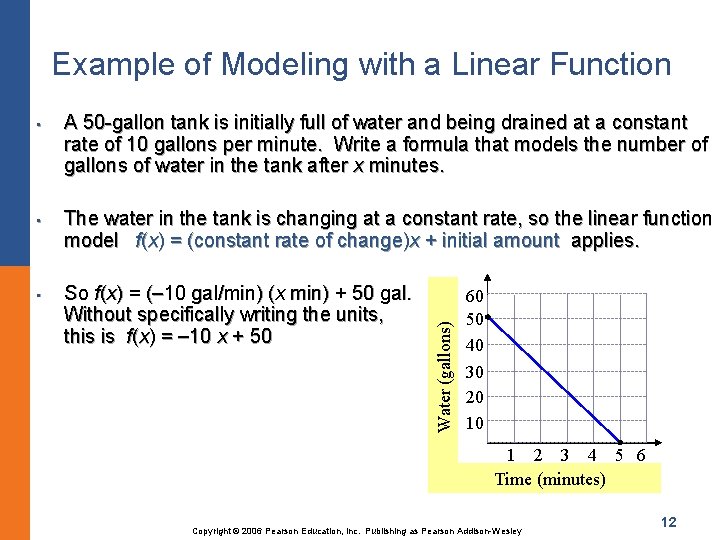 Example of Modeling with a Linear Function • • A 50 -gallon tank is