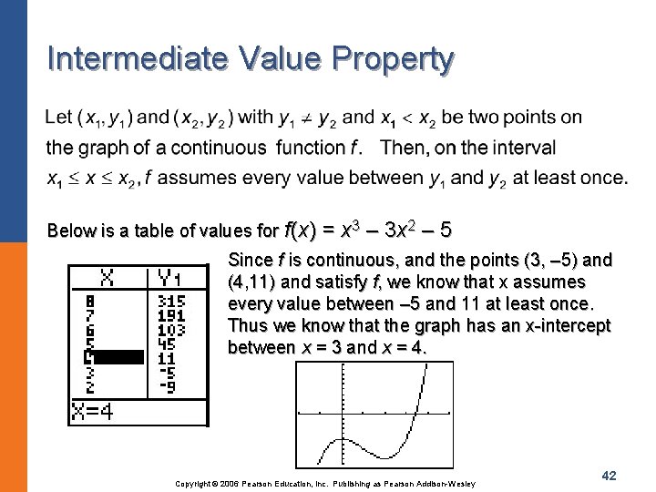 Intermediate Value Property Below is a table of values for f(x) = x 3