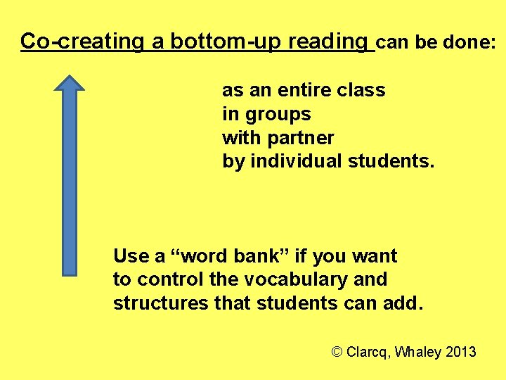 Co-creating a bottom-up reading can be done: as an entire class in groups with