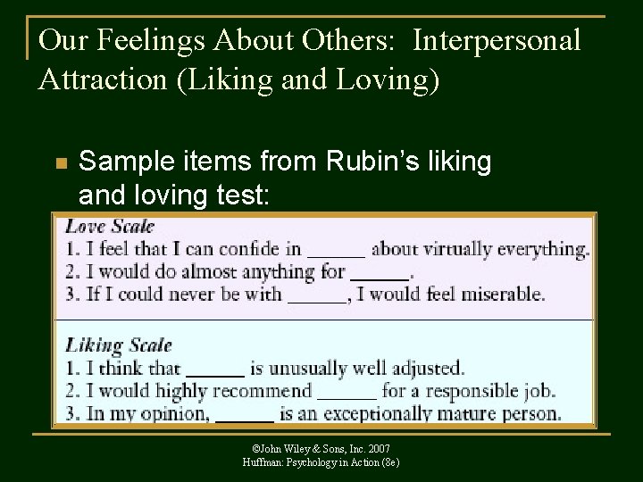 Our Feelings About Others: Interpersonal Attraction (Liking and Loving) n Sample items from Rubin’s