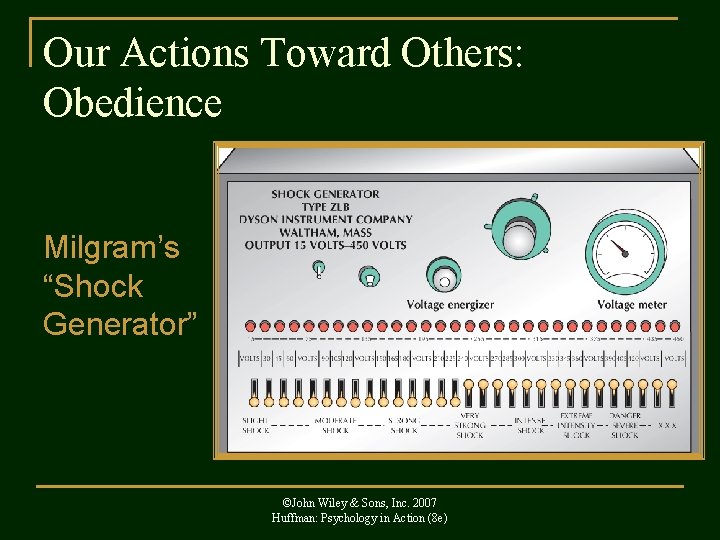 Our Actions Toward Others: Obedience Milgram’s “Shock Generator” ©John Wiley & Sons, Inc. 2007