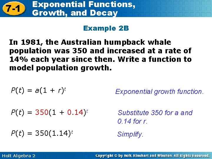 7 -1 Exponential Functions, Growth, and Decay Example 2 B In 1981, the Australian