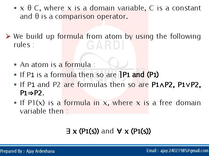 § x θ C, where x is a domain variable, C is a constant