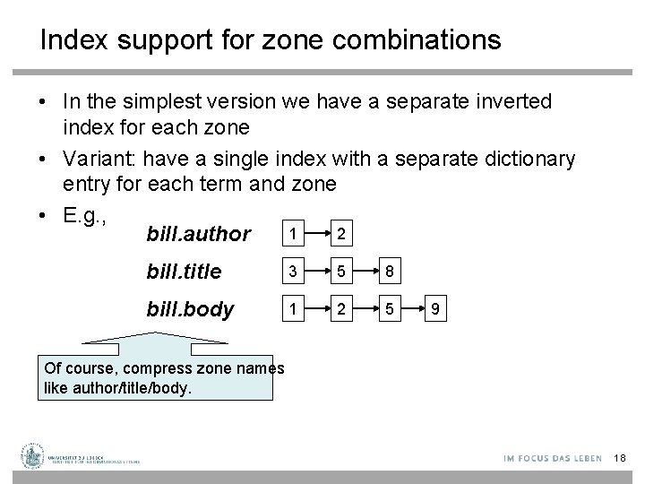 Index support for zone combinations • In the simplest version we have a separate