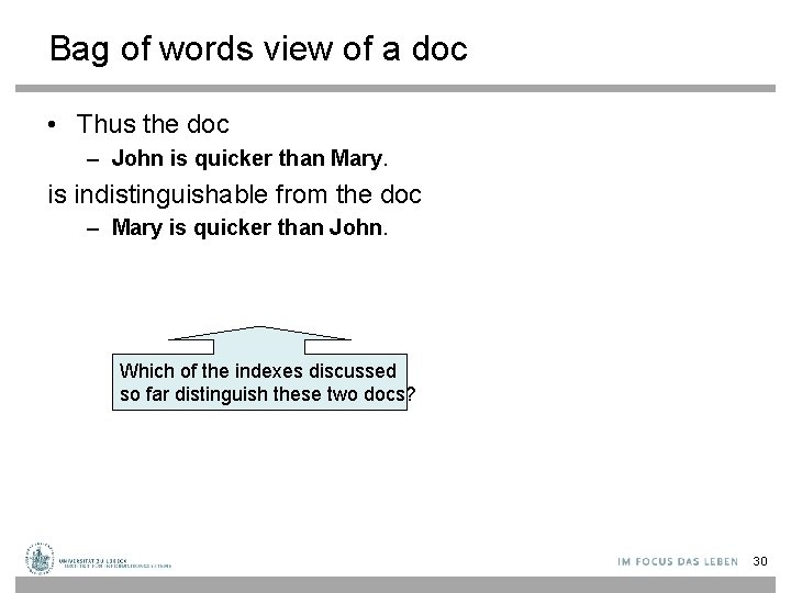 Bag of words view of a doc • Thus the doc – John is